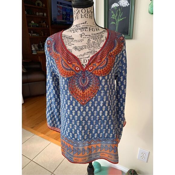 Tolani Indigo BoHo Silk Top - Picture 9 of 9